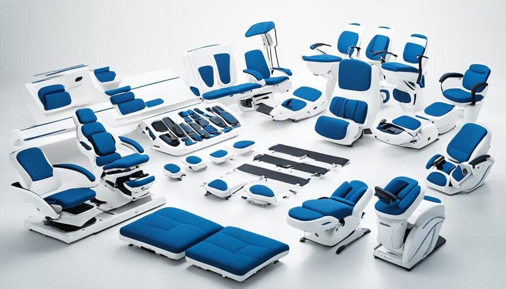 massage chair parts laid out for assembly