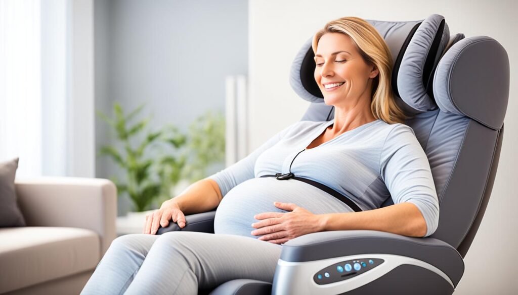 pregnant woman using massage chair