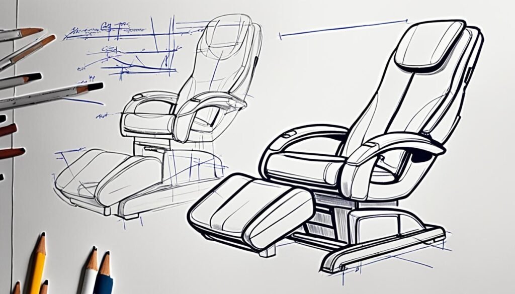 refining sketch of massage chair backrest and seat