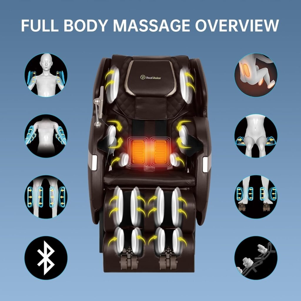 2023 Full Body Massage Chair of Dual Core, Zero Gravity, with App Control, Bluetooth, Lower Back Eating, Foot Roller, Blue