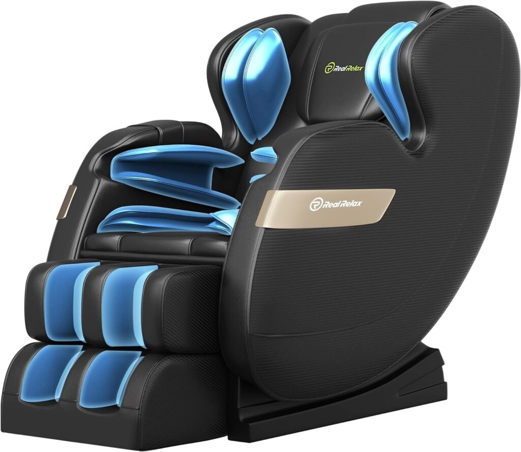 2023 Full Body Massage Chair of Dual Core, Zero Gravity, with App Control, Bluetooth, Lower Back Eating, Foot Roller, Blue