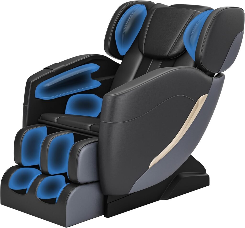 2024 Massage Chair, Full Body Zero Gravity Massage Chair with Auto Modes, 8 Fix Point Rollers, Bluetooth, Foot Massage, Heating Function, Brown and Khaki