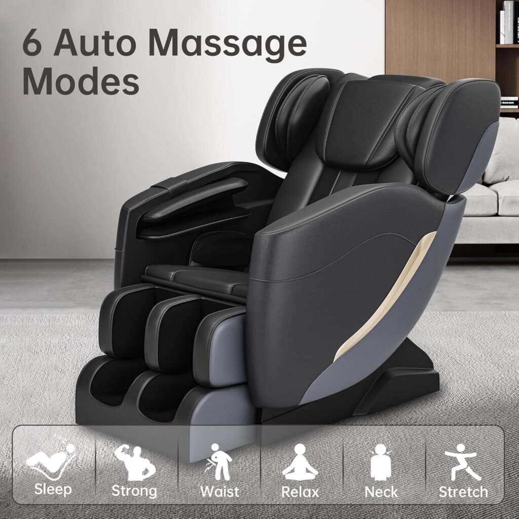 2024 Massage Chair, Full Body Zero Gravity Massage Chair with Auto Modes, 8 Fix Point Rollers, Bluetooth, Foot Massage, Heating Function, Brown and Khaki