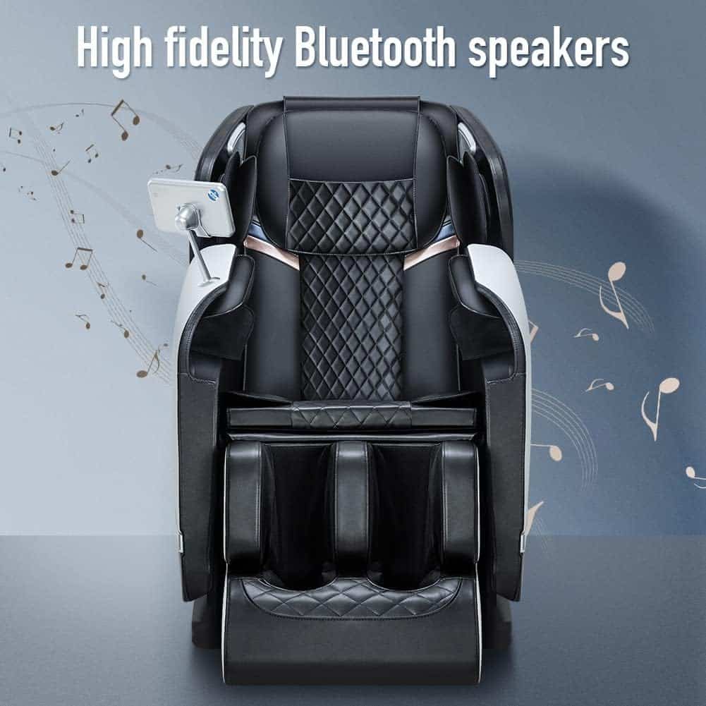 4D Massage Chair Full Body Recliner - Zero Gravity with Heat and Shiatsu Office Chair SL Track Yoga Stretch Voice Control Intelligent Body Detection Bluetooth Speaker Airbags Foot Rollers (White)