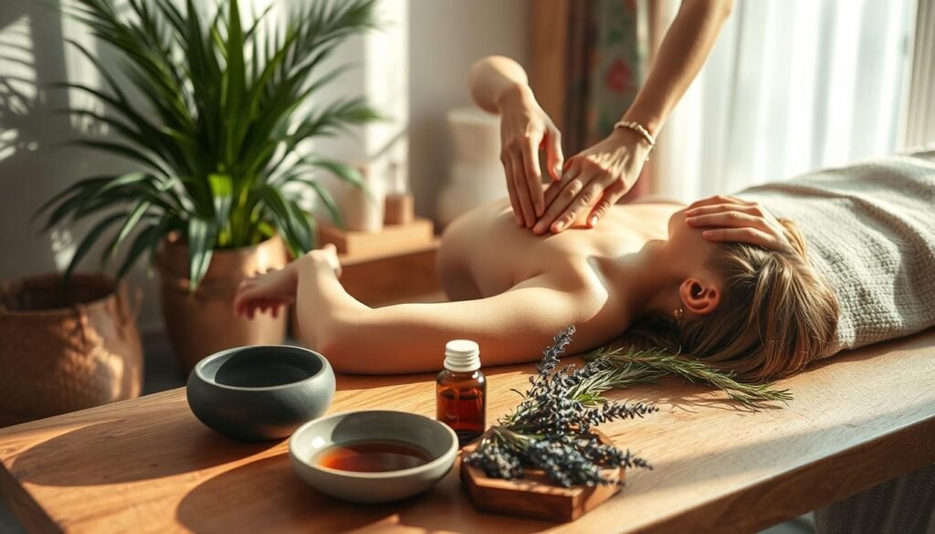 Scalp massage with essential oils