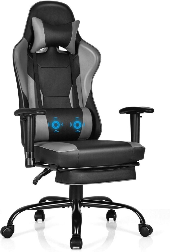 ARLIME Massage Gaming Chair, Adjustable Racing Computer Task Chair Recliner, 360 Degree Rotation Free Sliding Office Chair w/Retractable Footrest (Black)