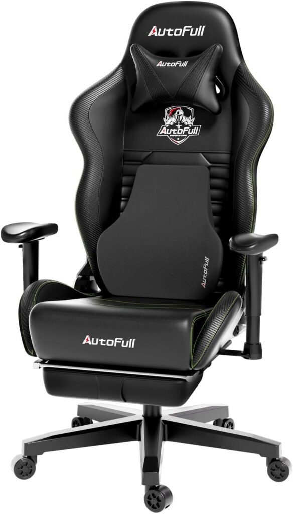 AutoFull Gaming Chair, Racing Style Gaming Chair with Ergonomic Lumbar Support,Adjustable High Back PU Leather PC Chair with Footrest,Brown