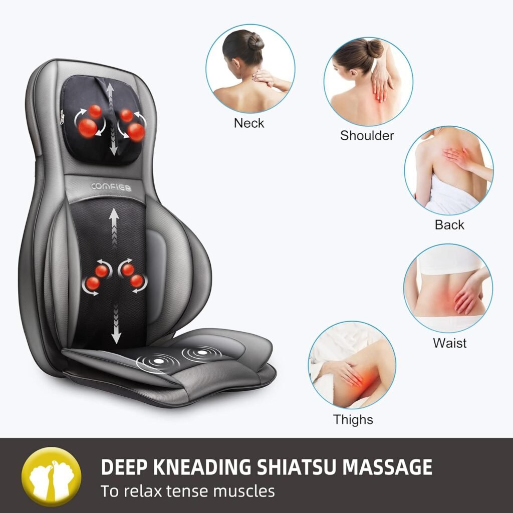 COMFIER Shiatsu Neck Back Massager with Heat, 2D ro 3D Kneading Massage Chair Pad, Adjustable Compression Seat Massager for Full Body Relaxation, Fathers Day Gifts,Dark Gray