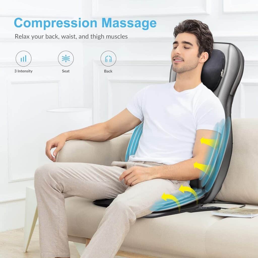 COMFIER Shiatsu Neck Back Massager with Heat, 2D ro 3D Kneading Massage Chair Pad, Adjustable Compression Seat Massager for Full Body Relaxation, Fathers Day Gifts,Dark Gray