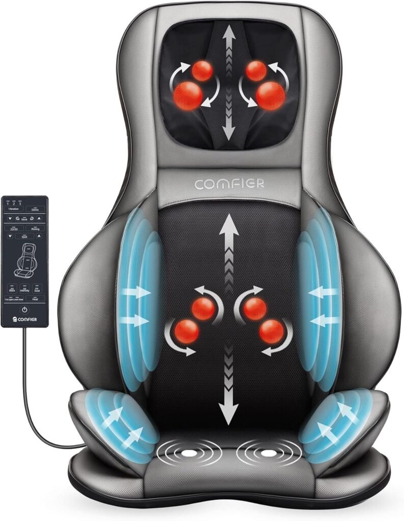 COMFIER Shiatsu Neck Back Massager with Heat, 2D ro 3D Kneading Massage Chair Pad, Adjustable Compression Seat Massager for Full Body Relaxation, Fathers Day Gifts,Dark Gray