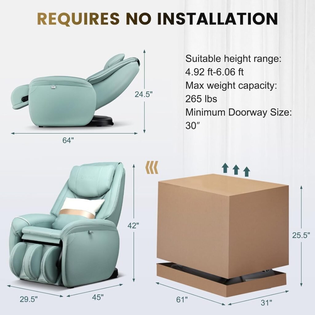 COSTWAY Massage Chair, Full Body Zero Gravity Massage Recliner with SL Track, Waist Heater, Calf Airbag, Automatic Shoulder Detection, Remote Control, Wheels, Pillow, Installation Free (Green)