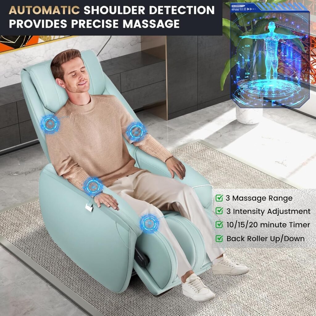 COSTWAY Massage Chair, Full Body Zero Gravity Massage Recliner with SL Track, Waist Heater, Calf Airbag, Automatic Shoulder Detection, Remote Control, Wheels, Pillow, Installation Free (Green)