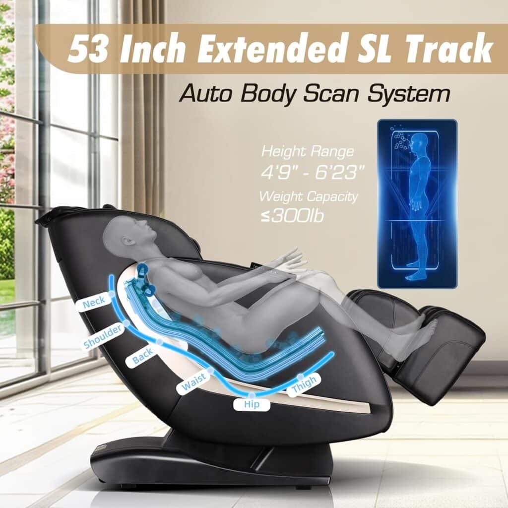 EASPEARL 2024 Massage Chair Full Body, SL Track Zero Gravity Massage Chair with APP, 4D Shiatsu Massage Recliner Chair with Heat, Foot Roller, Bluetooth, Body Scan, Thai Stretch(Black)