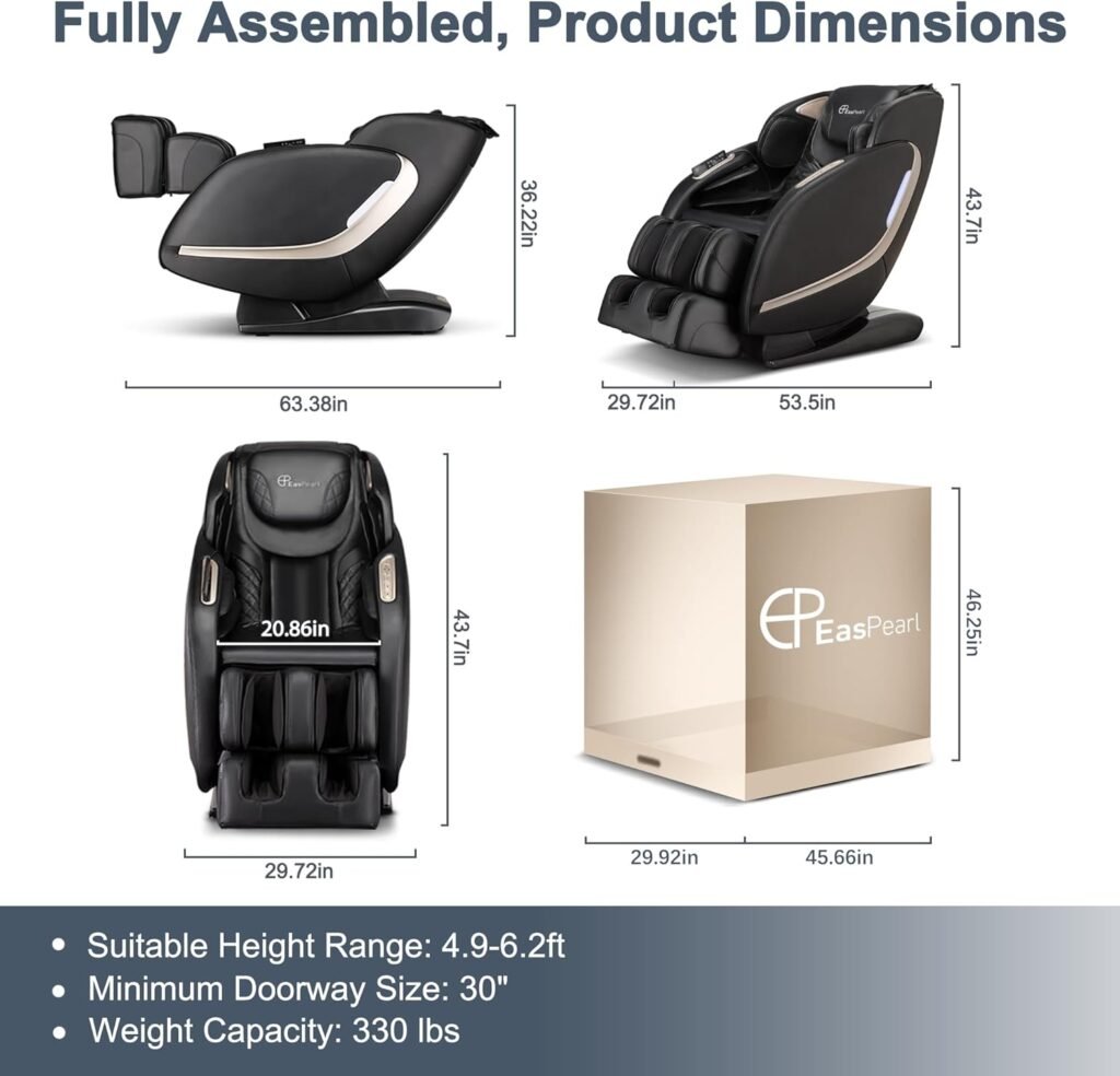 EASPEARL 2024 Massage Chair Full Body, SL Track Zero Gravity Massage Chair with APP, 4D Shiatsu Massage Recliner Chair with Heat, Foot Roller, Bluetooth, Body Scan, Thai Stretch(Black)