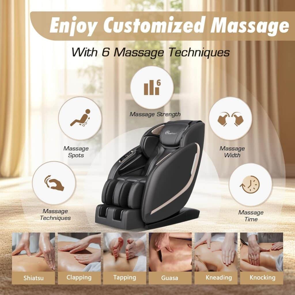 EASPEARL 2024 Massage Chair Full Body, SL Track Zero Gravity Massage Chair with APP, 4D Shiatsu Massage Recliner Chair with Heat, Foot Roller, Bluetooth, Body Scan, Thai Stretch(Black)