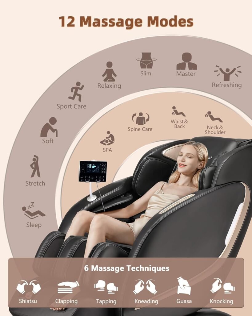 EASPEARL APP Control Massage Chair,4D Massage Chairs Zero Gravity Full Body with Auto Leg Extension,Back Waist Calf Heat,Body Leg Scan,SL Track,Yoga Stretch,Shiatsu Massage Recliner (Black)