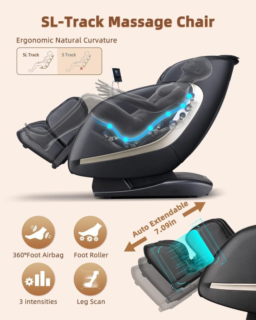 EASPEARL APP Control Massage Chair,4D Massage Chairs Zero Gravity Full Body with Auto Leg Extension,Back Waist Calf Heat,Body Leg Scan,SL Track,Yoga Stretch,Shiatsu Massage Recliner (Black)