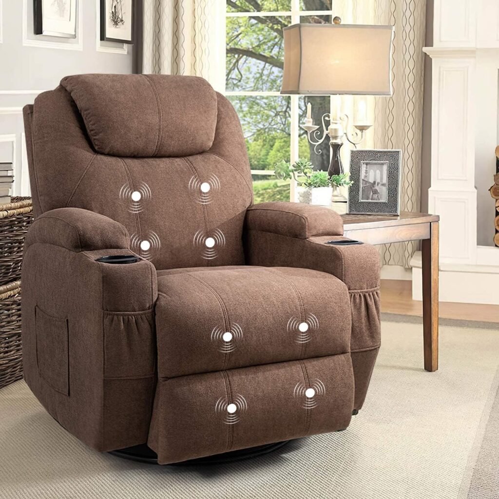 Flamaker Rocking Chair Recliner Chair with Massage Swivel Ergonomic Lounge Chair Classic Single Sofa with 2 Cup Holders Side Pockets Living Room Chair Home Theater Seat (Gray)