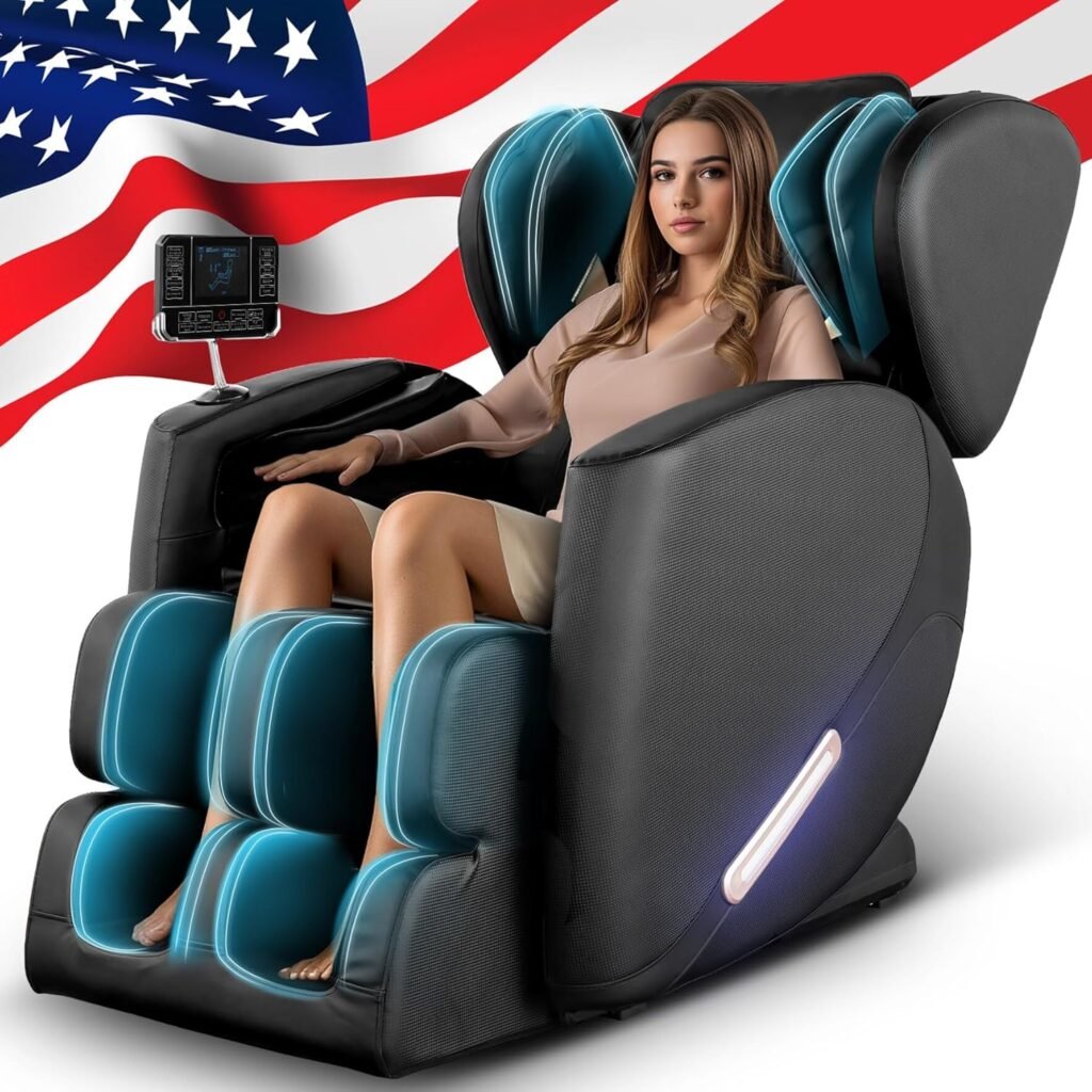 Full Body Massage Chair with Zero Gravity, Massage Chair Recliner with Heating, Airbags, Bluetooth Speaker, Foot Roller, Touch Screen