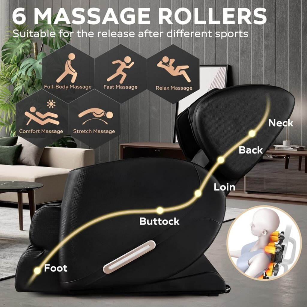 Full Body Massage Chair with Zero Gravity, Massage Chair Recliner with Heating, Airbags, Bluetooth Speaker, Foot Roller, Touch Screen