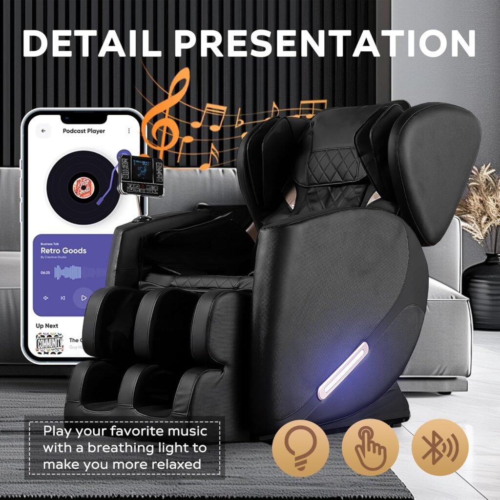 Full Body Massage Chair with Zero Gravity, Massage Chair Recliner with Heating, Airbags, Bluetooth Speaker, Foot Roller, Touch Screen