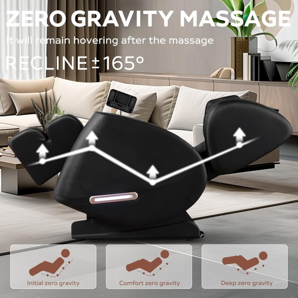 Full Body Massage Chair with Zero Gravity, Massage Chair Recliner with Heating, Airbags, Bluetooth Speaker, Foot Roller, Touch Screen