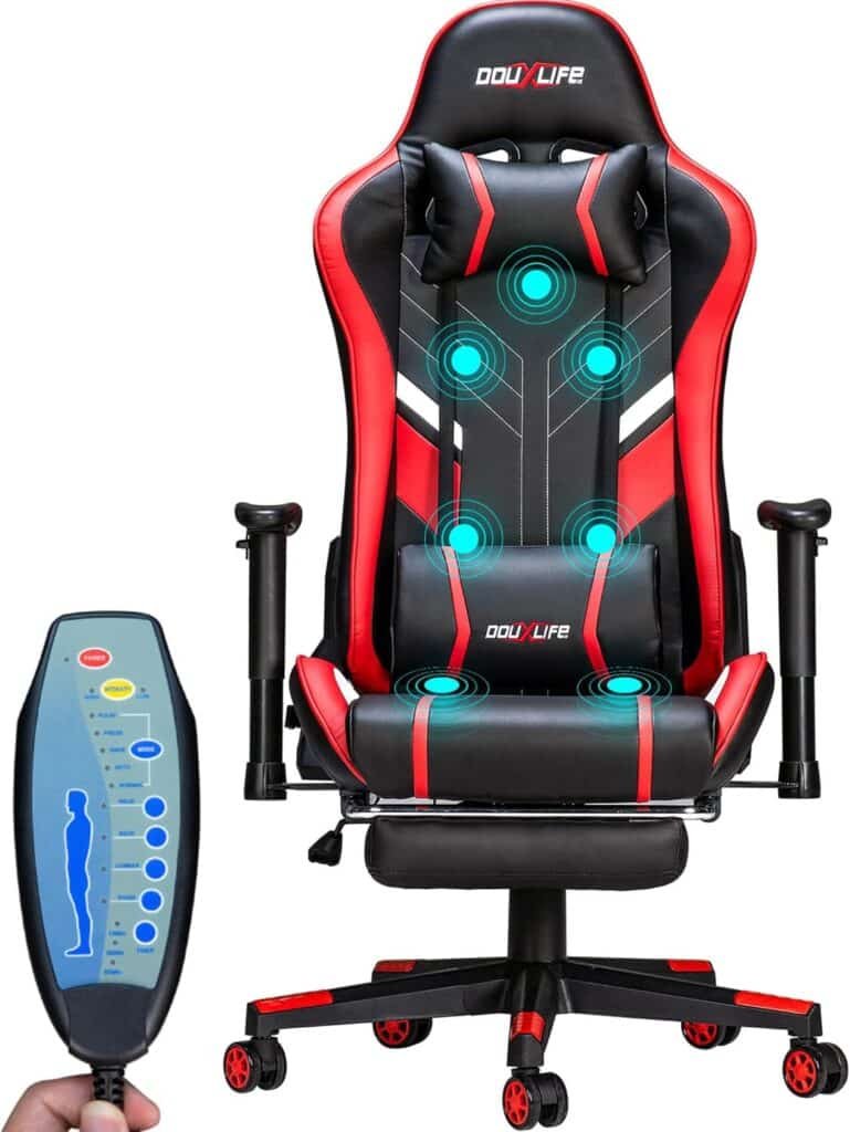 Gaming Chair Massage 7-Point Adjustable Ergonomic Office Chair with Footrest and Lumbar Support 175° Reclining, Thickened and Widened Cushions Backrest