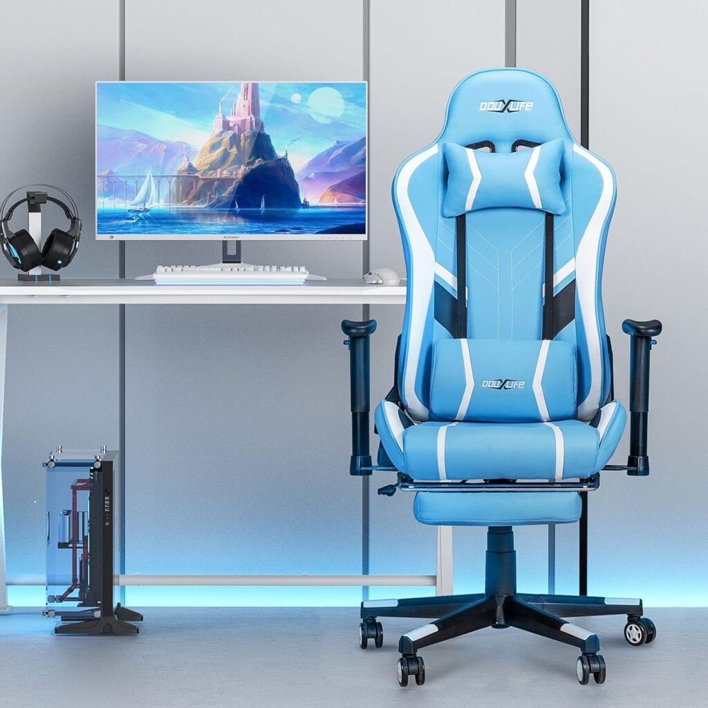 Gaming Chair Massage 7-Point Adjustable Ergonomic Office Chair with Footrest and Lumbar Support 175° Reclining, Thickened and Widened Cushions Backrest