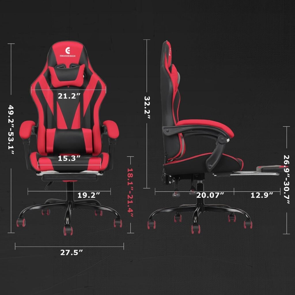 Gaming Chair with Linkage Armrest  Footrest, High Back Video Gaming Chair, Black