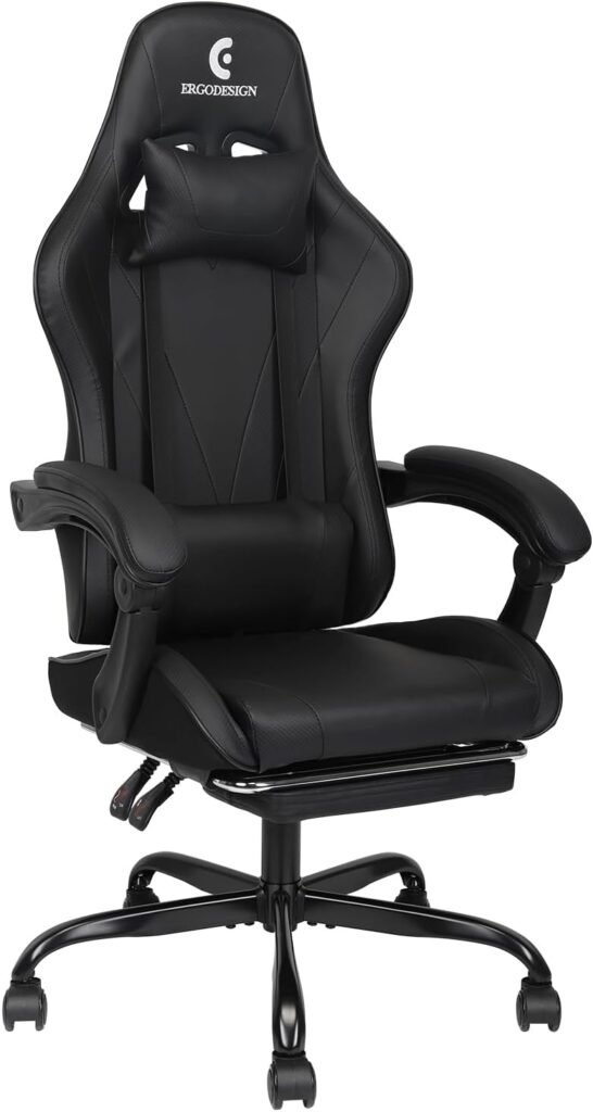 Gaming Chair with Linkage Armrest  Footrest, High Back Video Gaming Chair, Black