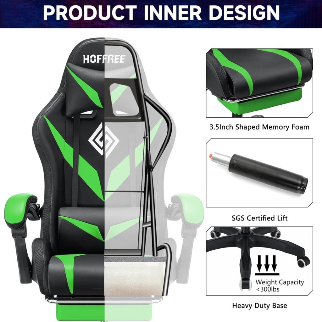 Gaming Chair with Speakers and LED Lights Ergonomic Computer Chair with Massage and Footrest Reclining Video Game Chair for Adults with Adjustable Lumbar Support Red and Black