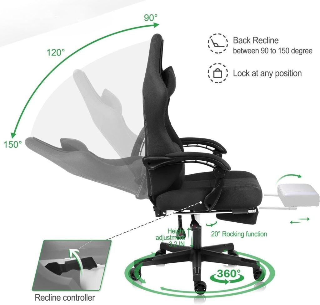 Gaming Chair,Big and Tall Gaming Chair with Footrest,Ergonomic Computer Chair,Fabric Office Chair with Lumbar Support,360 Degree Swivel and Height Adjustment,Video Gaming Chair for Adults-Black Gaming Chair,Big and Tall Gaming Chair with Footrest,Ergonomic Computer Chair,Fabric Office Chair with Lumbar Support,360 Degree Swivel and Height Adjustment,Video Gaming Chair for Adults-Black