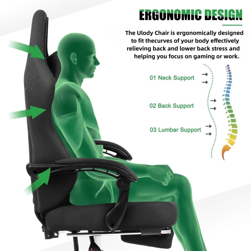 Gaming Chair,Big and Tall Gaming Chair with Footrest,Ergonomic Computer Chair,Fabric Office Chair with Lumbar Support,360 Degree Swivel and Height Adjustment,Video Gaming Chair for Adults-Black Gaming Chair,Big and Tall Gaming Chair with Footrest,Ergonomic Computer Chair,Fabric Office Chair with Lumbar Support,360 Degree Swivel and Height Adjustment,Video Gaming Chair for Adults-Black