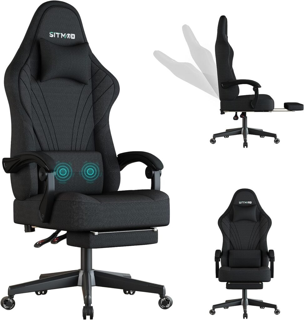 Gaming Chair,Big and Tall Gaming Chair with Footrest,Ergonomic Computer Chair,Fabric Office Chair with Lumbar Support,360 Degree Swivel and Height Adjustment,Video Gaming Chair for Adults-Black Gaming Chair,Big and Tall Gaming Chair with Footrest,Ergonomic Computer Chair,Fabric Office Chair with Lumbar Support,360 Degree Swivel and Height Adjustment,Video Gaming Chair for Adults-Black