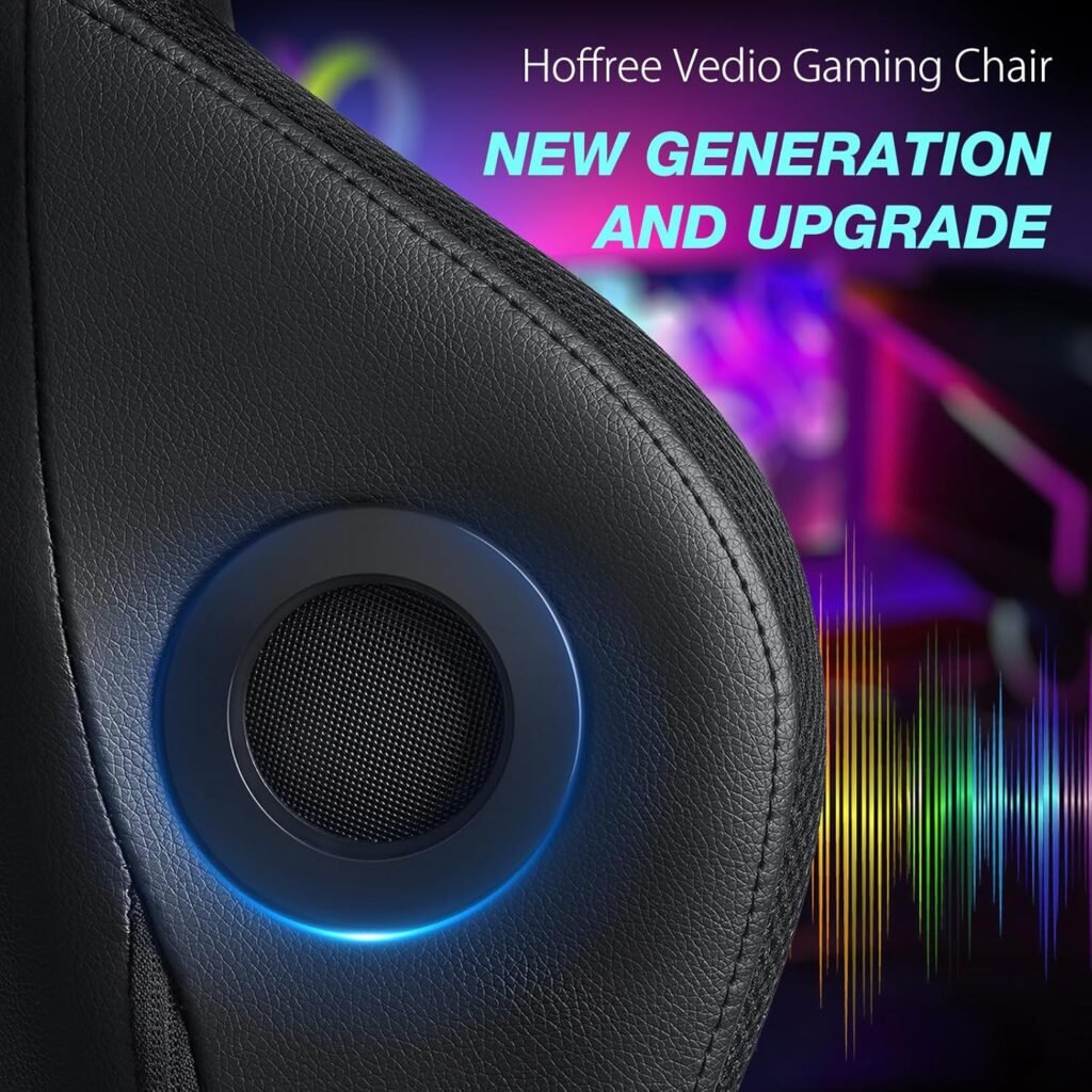 HOFFREE Gaming Chair Massage with Speakers Bluetooth and Footrest Big and Tall Video Game Chair for Heavy People 400lb with Massager for Adults White and Black