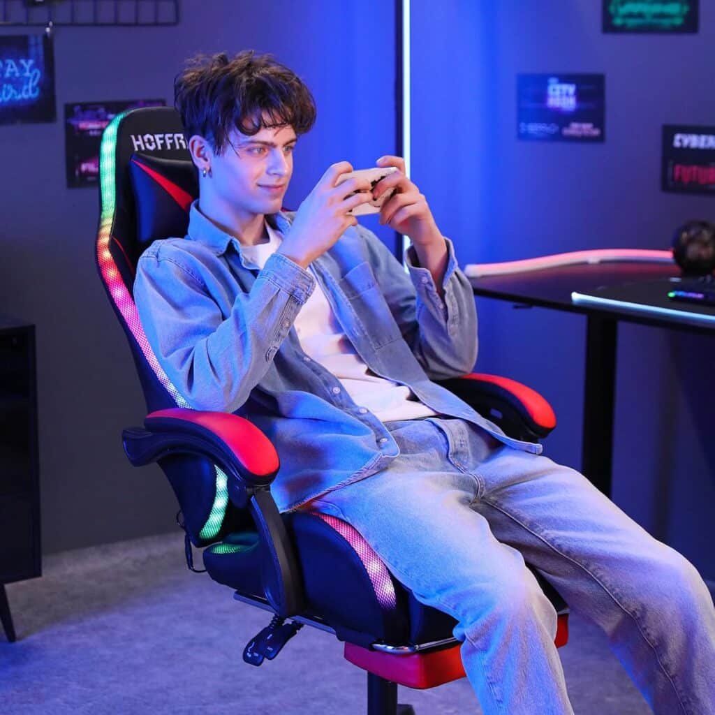 Hoffree Gaming Chair With Massage And Led Lights Ergonomic Video Game Chairs With Footrest High Back Reclining Computer 1 3 1024x1024