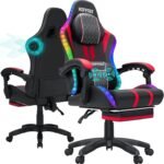 Hoffree Led Gaming Chair With Speakers And Massage Video Game Chair Big And Tall For 400lbs With Footerst Reclining High 150x150