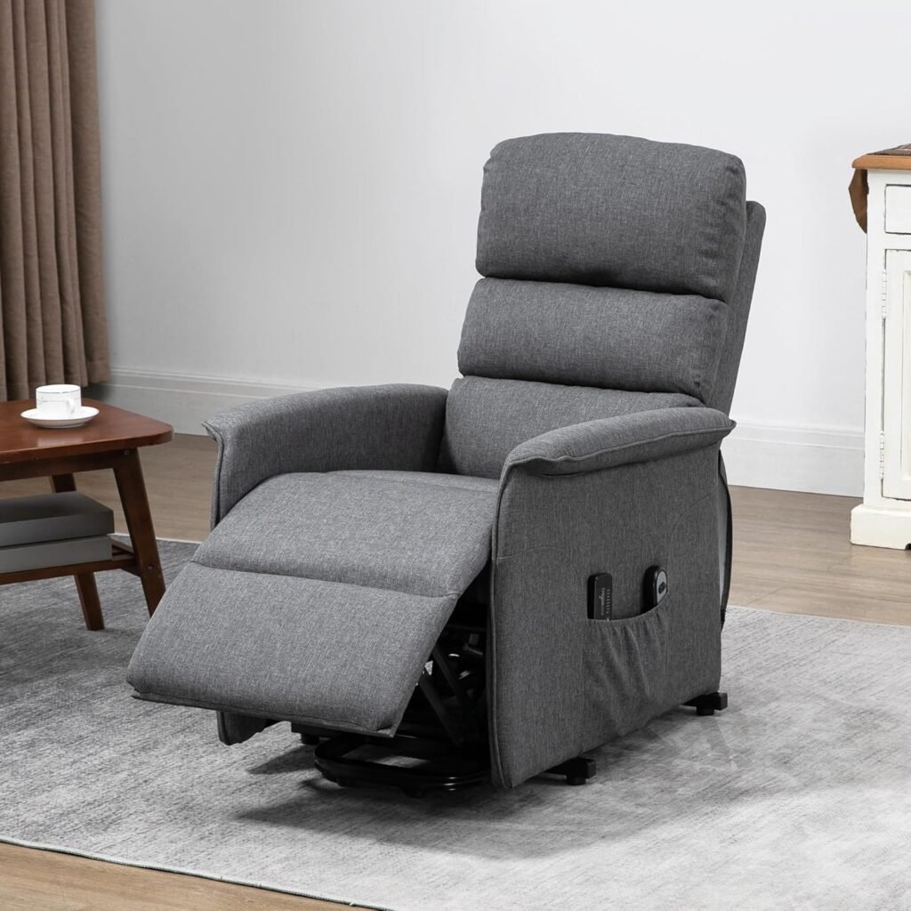 HOMCOM Power Lift Chair with Vibration Massage, Fabric Upholstered Recliner Chair for Elderly with Remote Control, Side Pockets, Brown