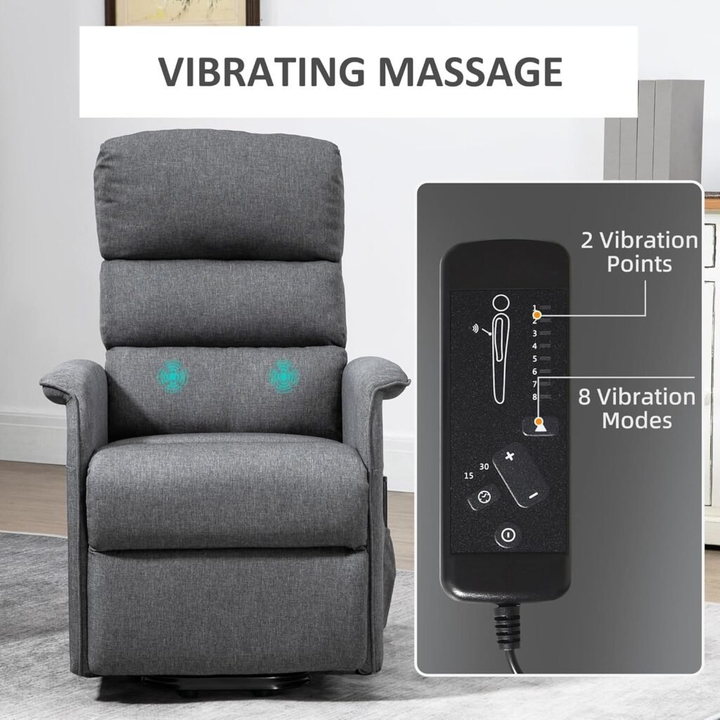 HOMCOM Power Lift Chair with Vibration Massage, Fabric Upholstered Recliner Chair for Elderly with Remote Control, Side Pockets, Brown