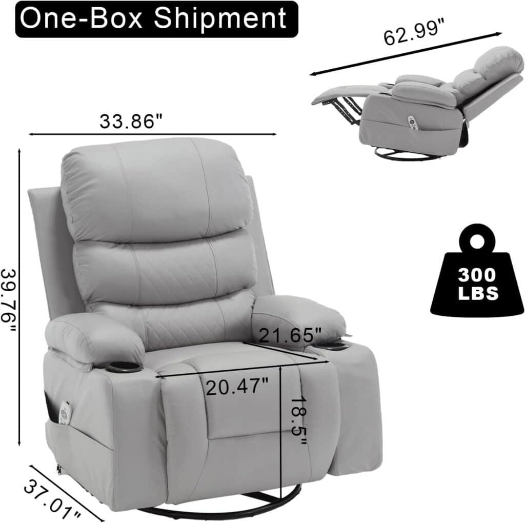 KCQ Massage Swivel Rocker Recliner Chairs with Heat Cup Holders Overstuffed Faux Leather Manual Rocking Recliner Lounge Chair for Living Room, 9155M Beige