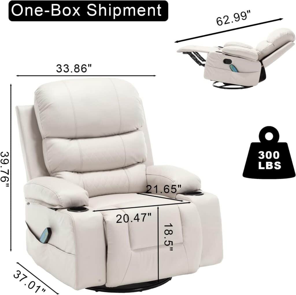 KCQ Massage Swivel Rocker Recliner Chairs with Heat Cup Holders Overstuffed Faux Leather Manual Rocking Recliner Lounge Chair for Living Room, 9155M Beige