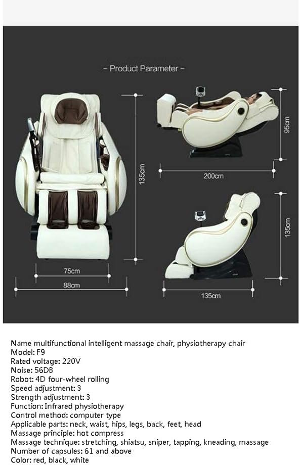 Luxury Leisure Massage Chair Massage Chair F9 4D Professional Relax shiatsu Armchair Zero Gravity Magnetic Heat System Kneading Massage Sofa Chair Elderly Office Automatic White (Color : White)