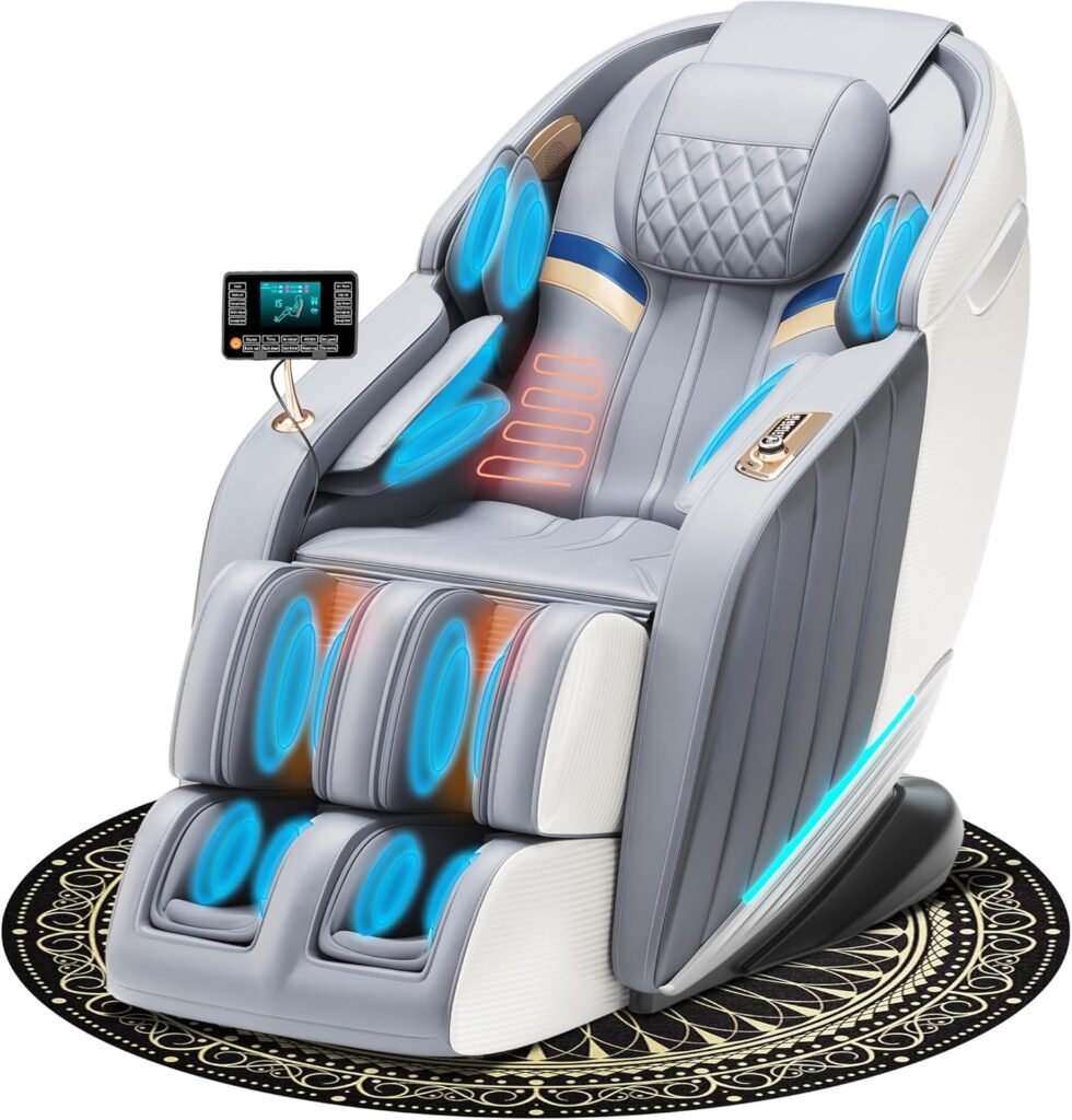 Luxury Massage Chair Full Body, SL Track Zero Gravity Massage Chairs with Mat, Back Heating, AI Voice Control, Thai Stretch, Airbags Deep Tissue Massage White Grey