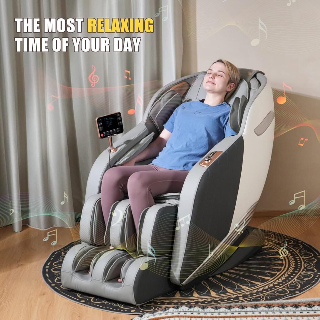 Luxury Massage Chair Full Body, SL Track Zero Gravity Massage Chairs with Mat, Back Heating, AI Voice Control, Thai Stretch, Airbags Deep Tissue Massage White Grey