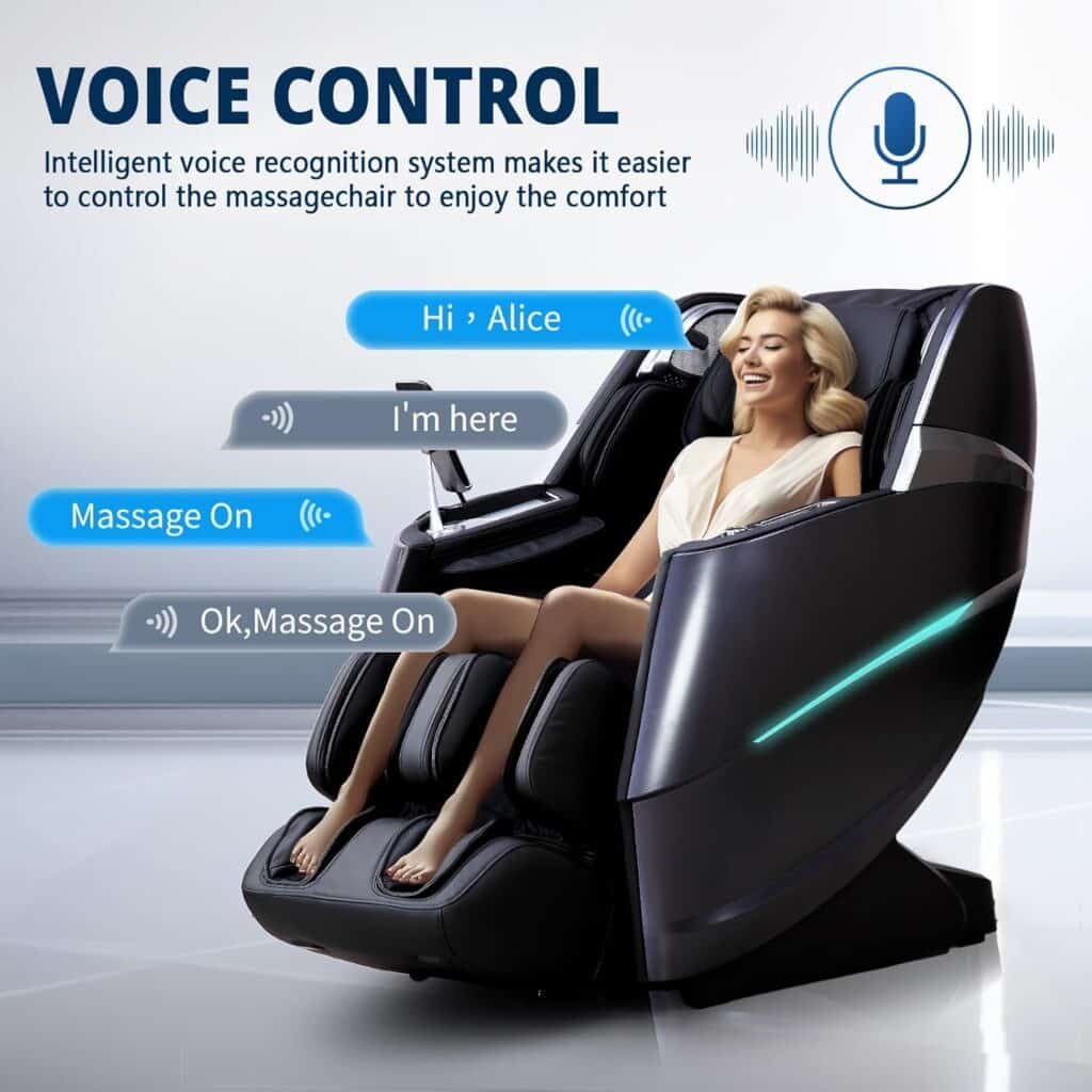 Massage Chair Full Body Zero Gravity, 55“ SL-Track,20 Auto Modes,11 Massage Technique, 40 Airbag Massage, with Yoga Stretch,APP Control, Negative Oxygen lons, Free Neck Massager（Black）