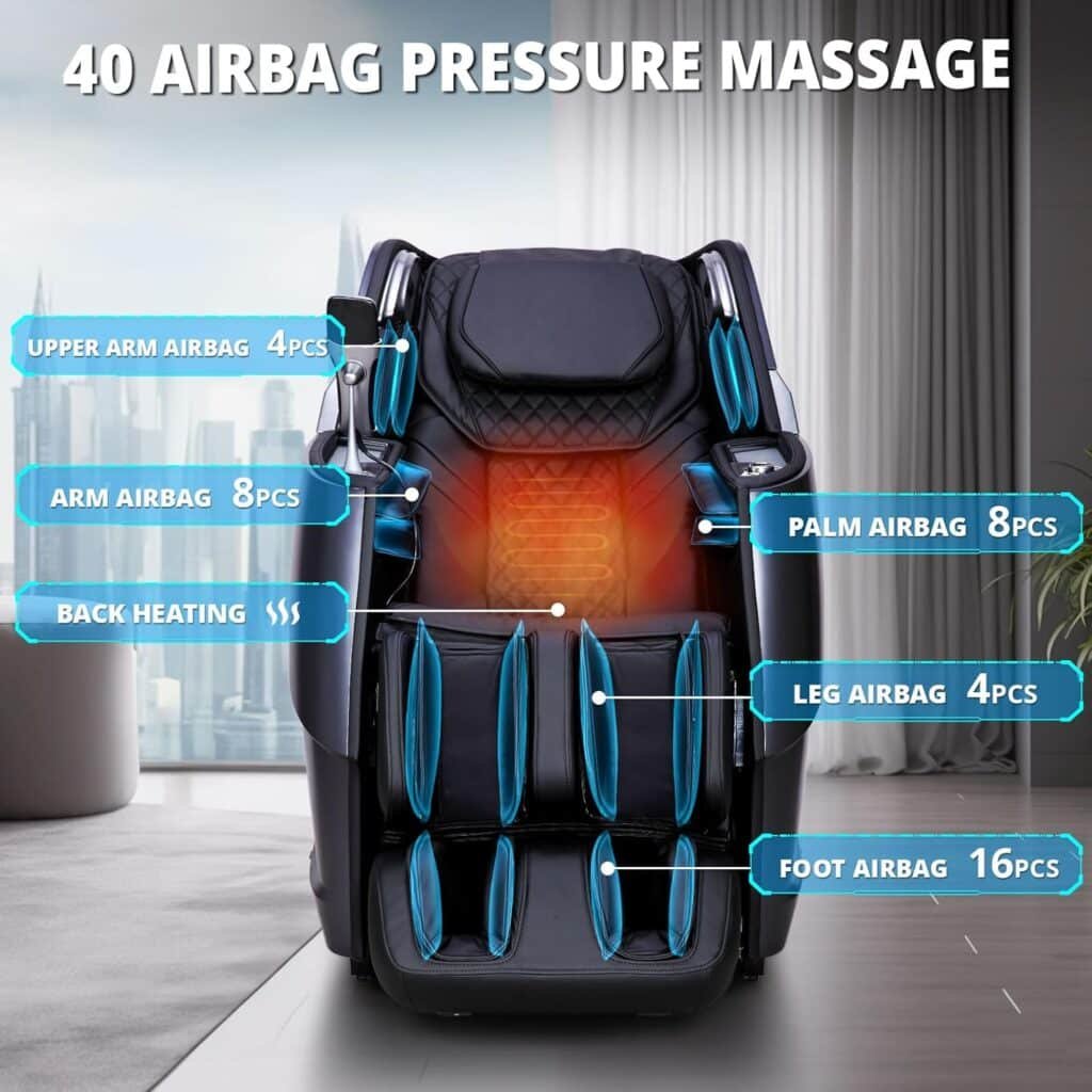 Massage Chair Full Body Zero Gravity, 55“ SL-Track,20 Auto Modes,11 Massage Technique, 40 Airbag Massage, with Yoga Stretch,APP Control, Negative Oxygen lons, Free Neck Massager（Black）
