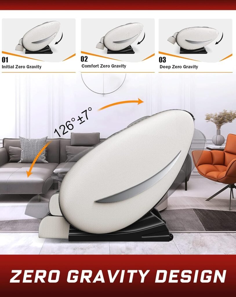 Massage Chair Recliner with Zero Gravity, Full Body Massage Chair with Heating, Bluetooth Speaker, Airbags, Foot Roller, Touch Screen, Space-Saving for Office,Faux Leather (Black)