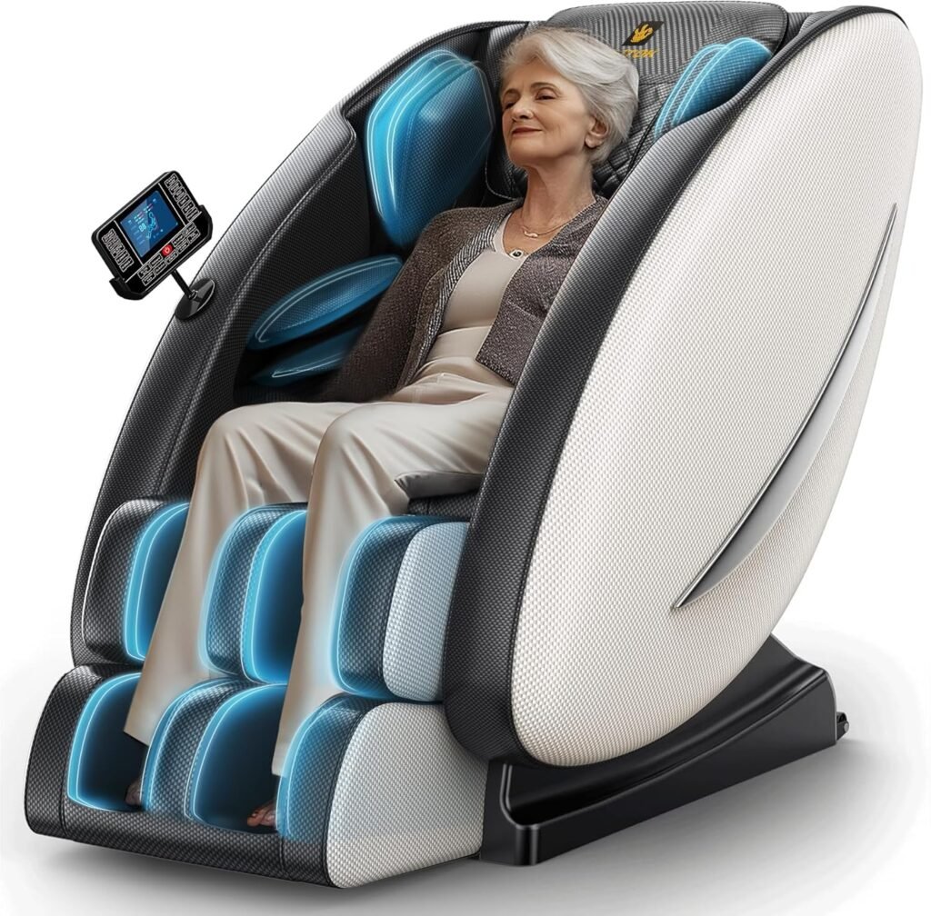 Massage Chair Recliner with Zero Gravity, Full Body Massage Chair with Heating, Bluetooth Speaker, Airbags, Foot Roller, Touch Screen, Space-Saving for Office,Faux Leather (Black)