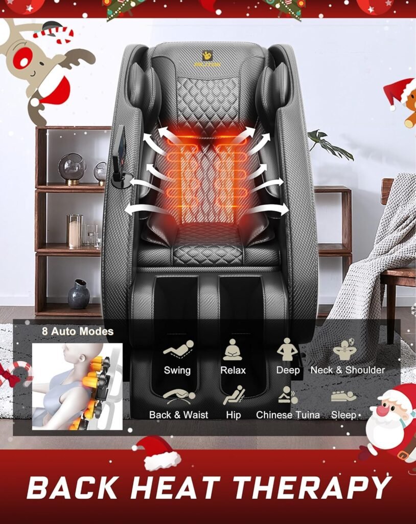 Massage Chair Recliner with Zero Gravity, Full Body Massage Chair with Heating, Bluetooth Speaker, Airbags, Foot Roller, Touch Screen, Space-Saving for Office,Faux Leather (Black)