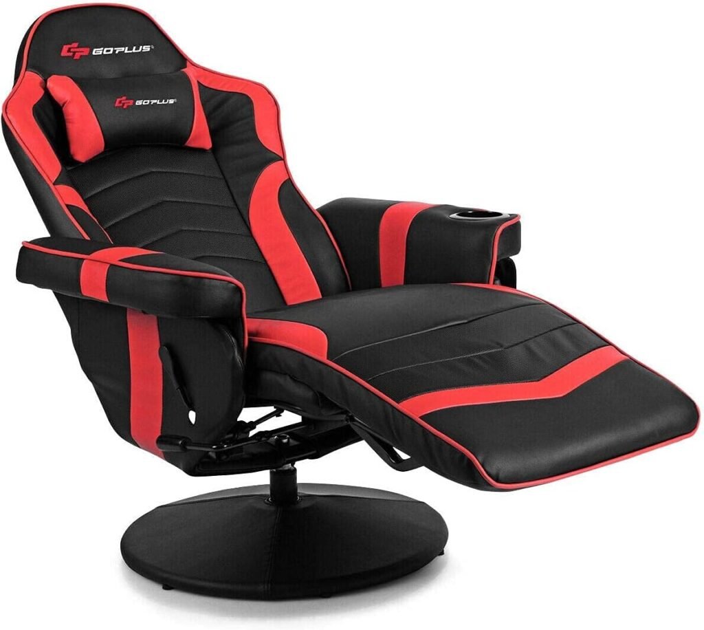 Massage Gaming Chair, Reclining High Back Office Chair w/Adjustable Backrest Footrest, PU Leather Swivel Ergonomic Computer Chair w/Side Pouch Cup Holder for Adults (Navy)